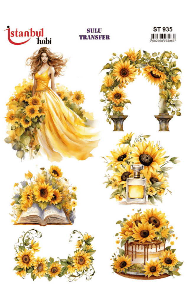 Renkli Kadın Kitap Ayçiçek Desenli Sulu Transfer ST935