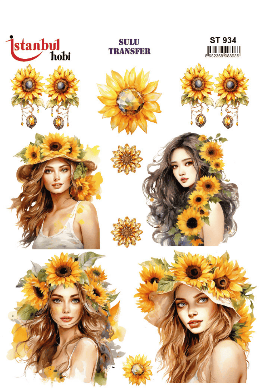 Renkli Kadın Ayçiçek Desenli Sulu Transfer ST934