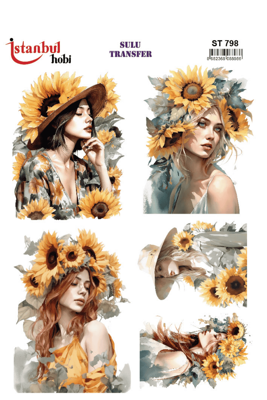 Renkli Kadın Ayçiçek Desenli Sulu Transfer ST798