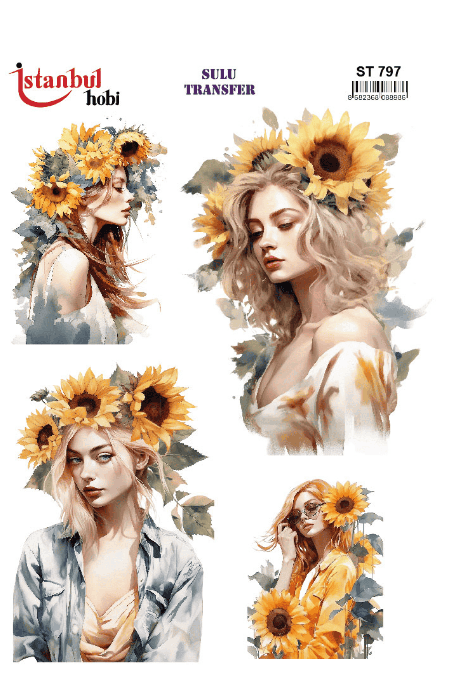 Renkli Kadın Ayçiçek Desenli Sulu Transfer ST797