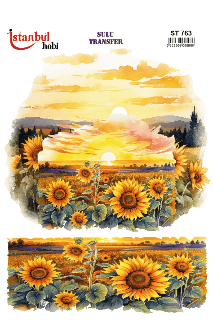 Renkli Manzara Günbatımı Ayçiçek Desenli Sulu Transfer ST763