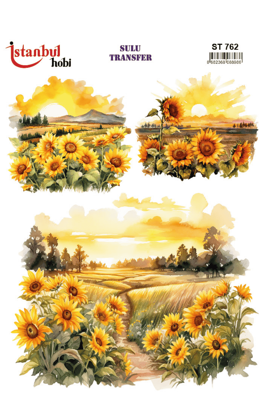Renkli Manzara Günbatımı Ayçiçek Desenli Sulu Transfer ST762