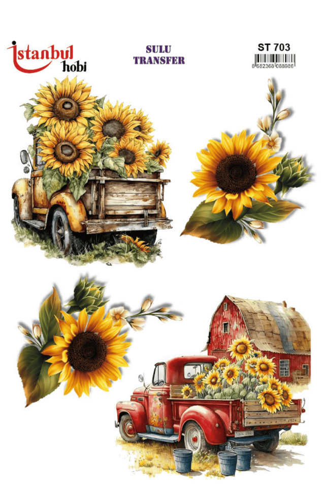 Renkli Araba Ahır Ayçiçek Desenli Sulu Transfer ST703