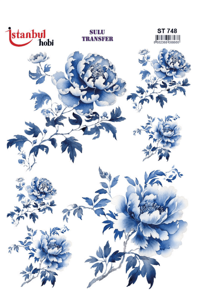 Blue Blanc Çiçek Desenli Sulu Transfer ST748