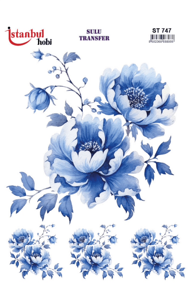 Blue Blanc Çiçek Desenli Sulu Transfer ST747