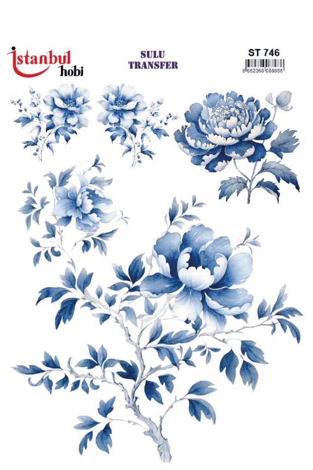 Blue Blanc Çiçek Desenli Sulu Transfer ST746