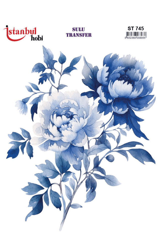 Blue Blanc Çiçek Desenli Sulu Transfer ST745