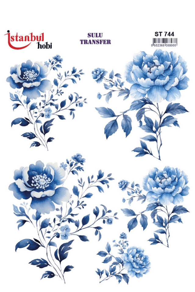 Blue Blanc Çiçek Desenli Sulu Transfer ST744