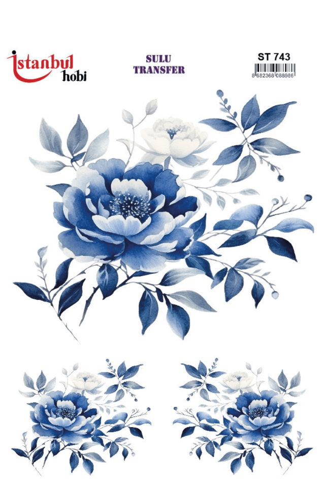 Blue Blanc Çiçek Desenli Sulu Transfer ST743