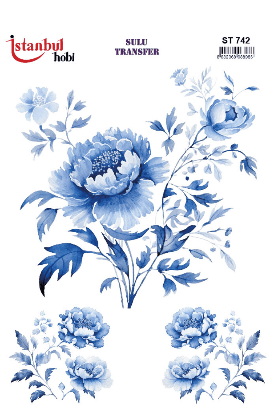 Blue Blanc Çiçek Desenli Sulu Transfer ST742
