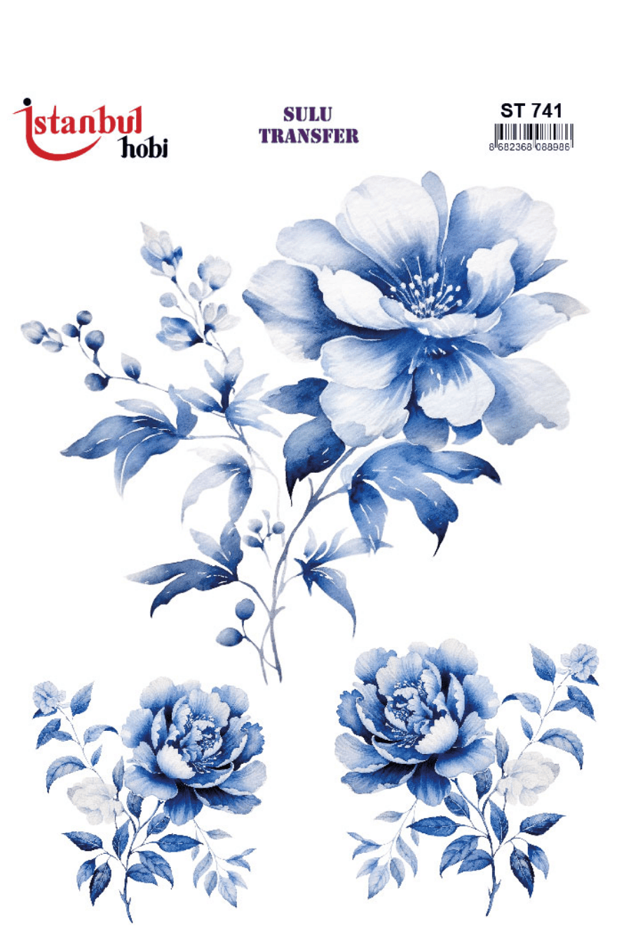 Blue Blanc Çiçek Desenli Sulu Transfer ST741