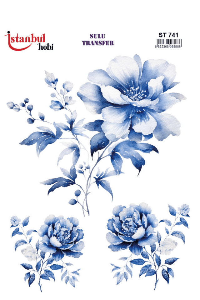 Blue Blanc Çiçek Desenli Sulu Transfer ST741
