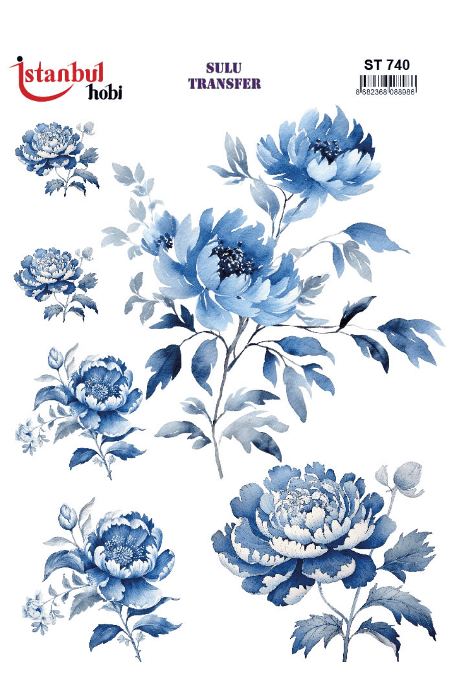 Blue Blanc Çiçek Desenli Sulu Transfer ST740