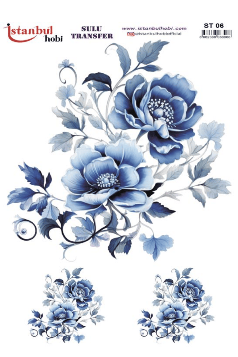 Blue Blanc Çiçek Dal Desenli Sulu Transfer ST06