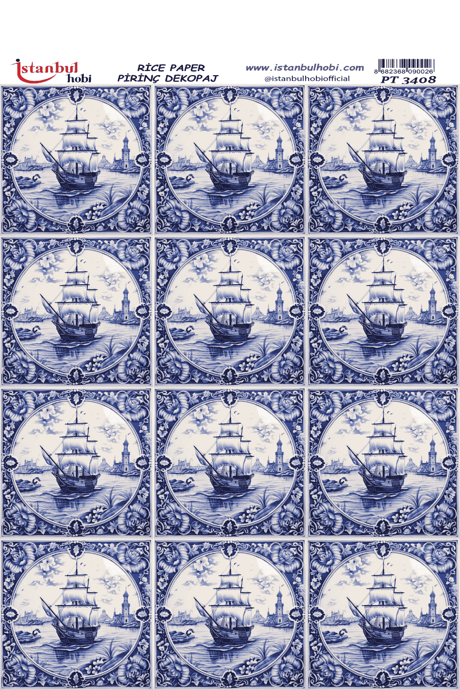 Pirinç Dekopaj Çini ve Türk Motifleri Desen Serisi PT-3408