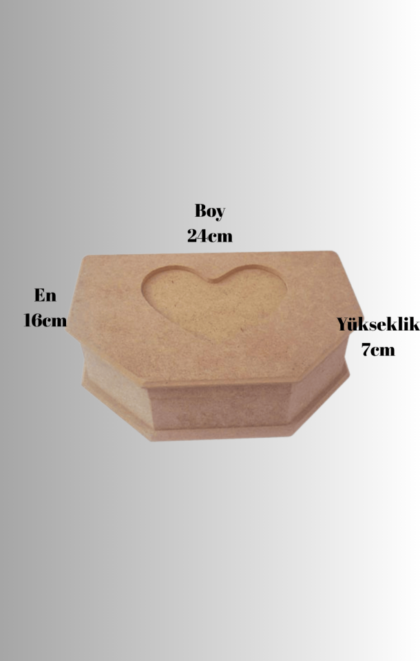 Üstü Kalp Desenli MDF Kutu KU-240