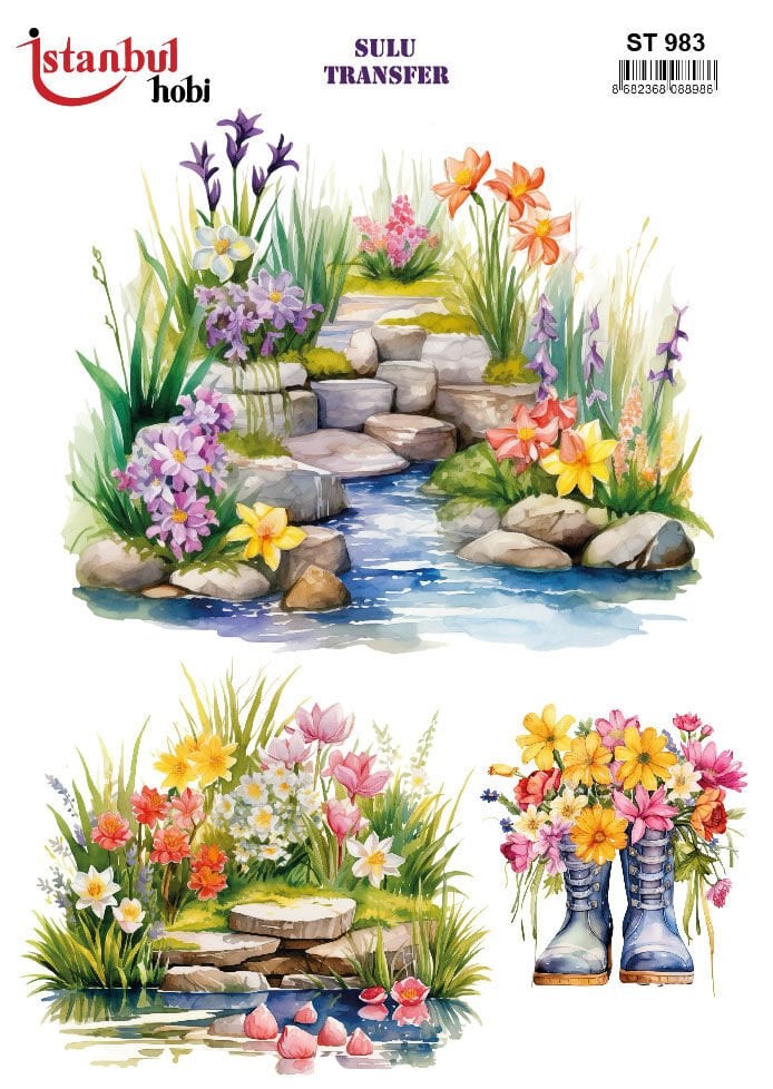 Sulu Transfer Çiçekli Desenli ST983