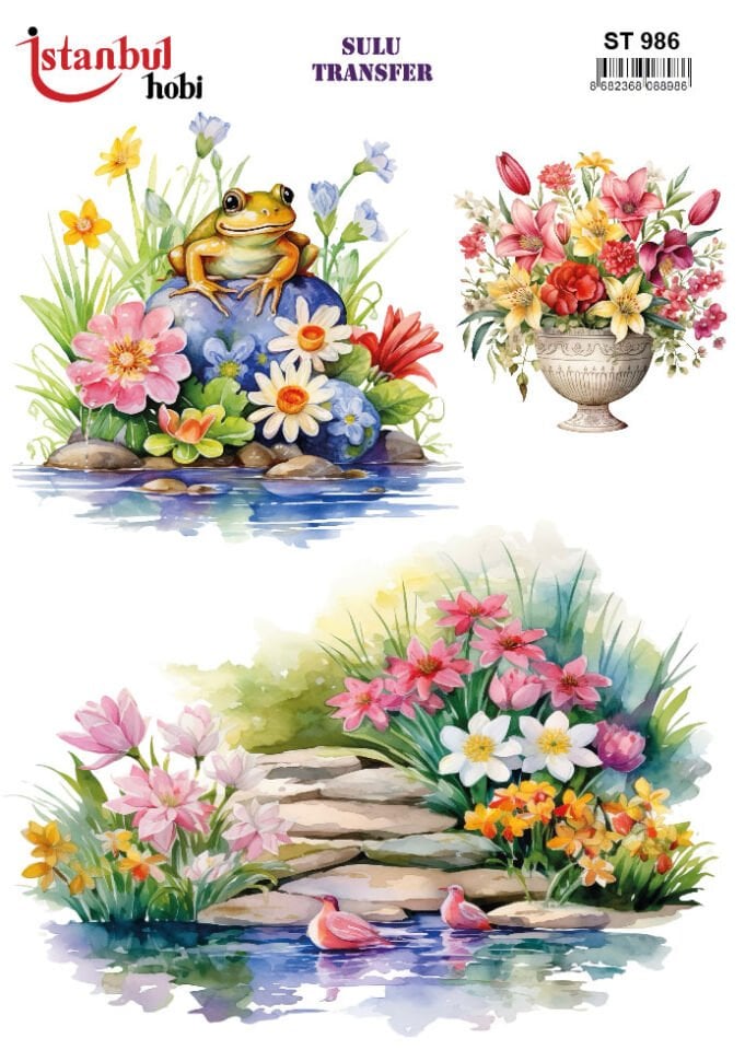 Sulu Transfer Çiçekli Desenli ST986